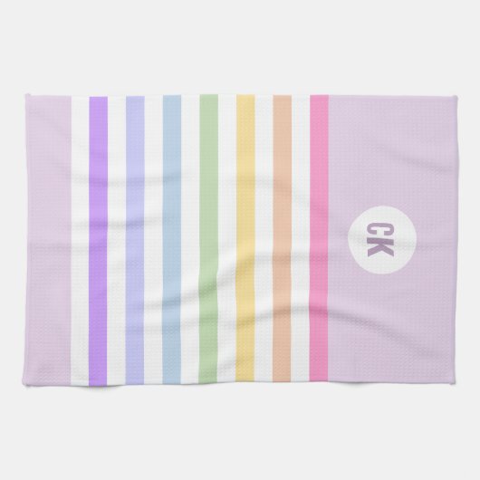 Monogram in witte cirkel pasta regenboogstrips theedoek (Horizontaal)