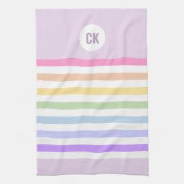 Monogram in witte cirkel pasta regenboogstrips theedoek