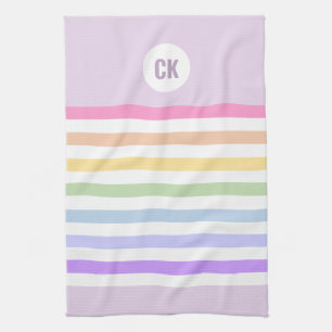 Monogram in witte cirkel pasta regenboogstrips theedoek