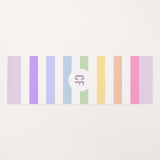 Monogram in witte cirkel pasta regenboogstrips yogamat (Voorkant (horizontaal))
