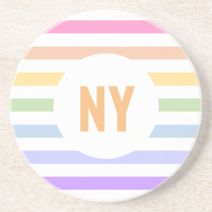 Monogram in witte cirkel pasta regenboogstrips zandsteen onderzetter