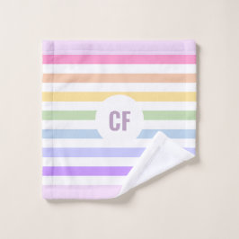 Monogram in Witte Cirkel Pastel Regenboog Strepen Bad Handdoek