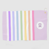 Monogram in witte cirkel pastel regenboog strepen golfhanddoek (Horizontaal)