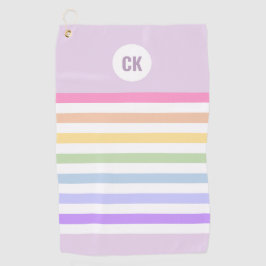 Monogram in witte cirkel pastel regenboog strepen golfhanddoek