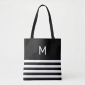 Monogram in zwart-wit, streped tote bag (Voorkant)