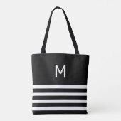 Monogram in zwart-wit, streped tote bag (Achterkant)