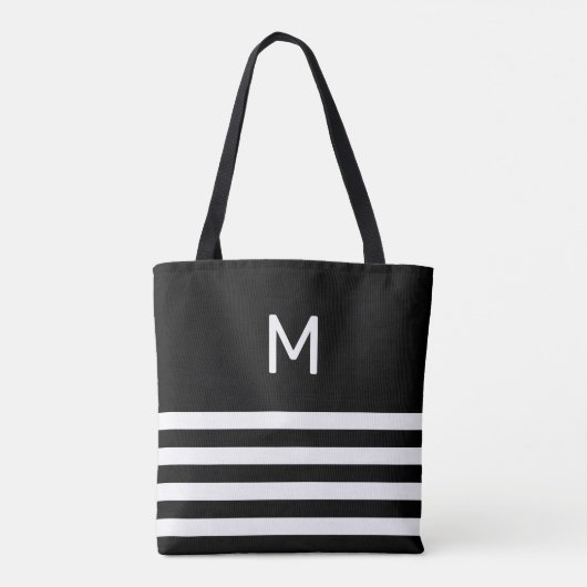 Monogram in zwart-wit, streped tote bag (Achterkant)