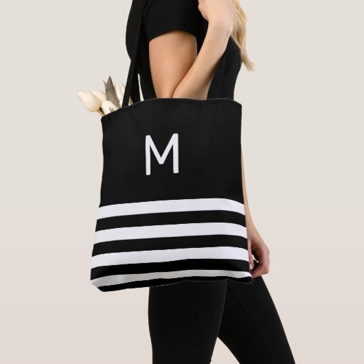 Monogram in zwart-wit, streped tote bag (Dichtbij)