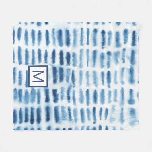 Monogram | Indigio Waterverf Print Fleece Deken (Voorkant (Horizontaal))