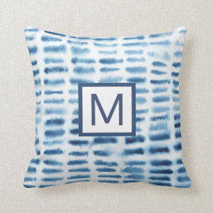 Monogram   Indigio Waterverf Print Kussen