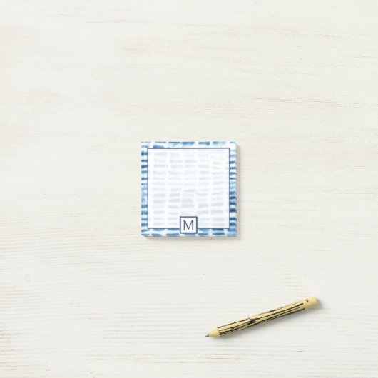 Monogram | Indigio Waterverf Print Post-it® Notes (Op bureau)