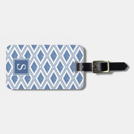Monogram Indigo Blue Diamond Pattern Bagagelabel (Voorkant horizontaal)