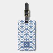 Monogram Indigo Blue Diamond Pattern Bagagelabel (Voorkant verticaal)