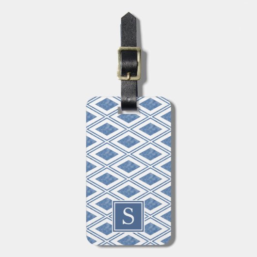 Monogram Indigo Blue Diamond Pattern Bagagelabel (Voorkant verticaal)