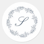 Monogram Indigo Blue Wreath Classic Script Wedding Ronde Sticker (Voorkant)