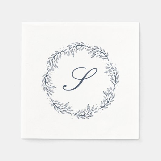 Monogram Indigo Blue Wreath Classic Script Wedding Servet (Voorkant)