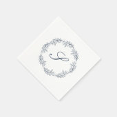 Monogram Indigo Blue Wreath Classic Script Wedding Servet (Hoek)