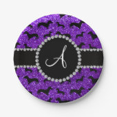 Monogram indigo paarse glitter dachshund papieren bordje (Voorkant)
