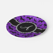 Monogram indigo paarse glitter dachshund papieren bordje (Gekanteld)