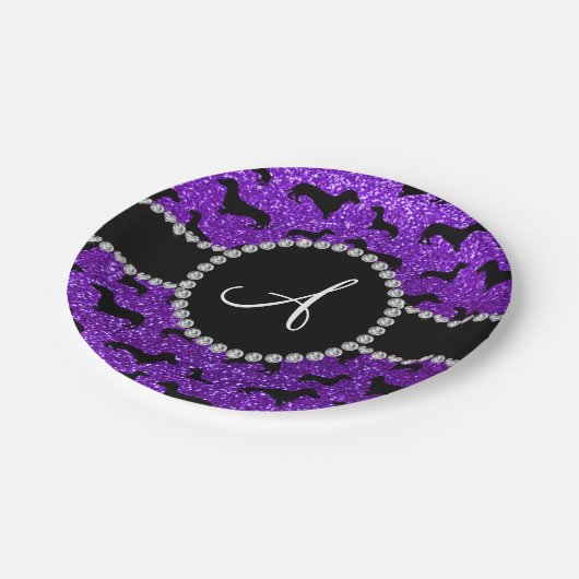 Monogram indigo paarse glitter dachshund papieren bordje (Gekanteld)