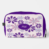 Monogram Indigo roze bloem Doodle Patroon Toilettasje (Voorkant)
