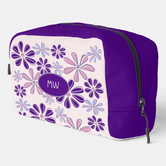 Monogram Indigo roze bloem Doodle Patroon Toilettasje (Rechterhoek)