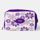 Monogram Indigo roze bloem Doodle Patroon Toilettasje (Achterkant)