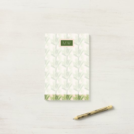 Monogram | Indoor Oasis | Palmstructuurpatroon Post-it® Notes (Op bureau)