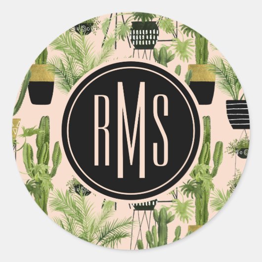 Monogram | Indoor Oasis | Plant Lineup Patroon Ronde Sticker (Voorkant)