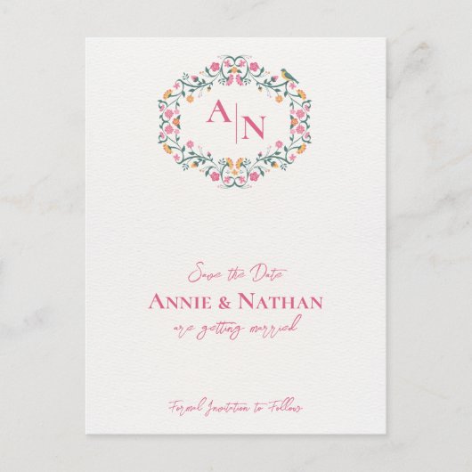 Monogram ingewikkeld bloemontwerp Lijst bruiloft Aankondigingskaart (Voorkant)