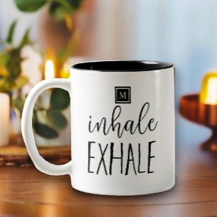 Monogram Inhale Exhale Inspirerend Citaat Tweekleurige Koffiemok