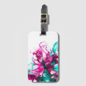 Monogram Initia Colorful Pink Abstracte marmer Art Bagagelabel (Voorkant (verticaal))