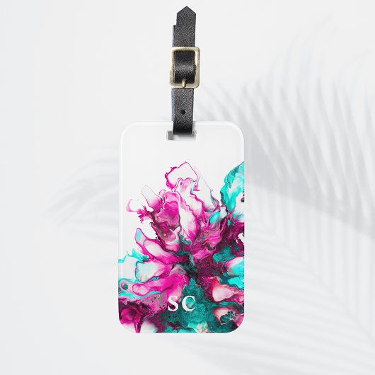 Monogram Initia Colorful Pink Abstracte marmer Art Bagagelabel