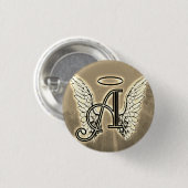 Monogram Initiaal A, Angel Wings Gold Ronde Button 3,2 Cm (Voorkant /achterkant)