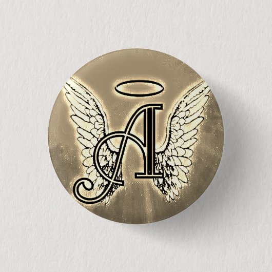 Monogram Initiaal A, Angel Wings Gold Ronde Button 3,2 Cm (Voorkant)