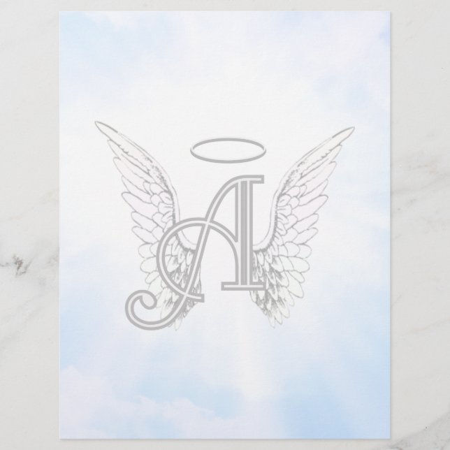 Monogram Initiaal A, Angel Wings & Halo met Clouds (Voorkant)