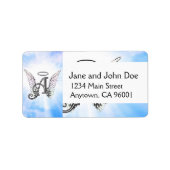 Monogram Initiaal A, Angel Wings & Halo met Clouds Etiket (Voorkant)