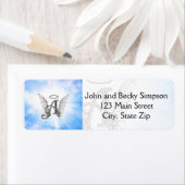 Monogram Initiaal A, Angel Wings & Halo met Clouds Etiket (Insitu)