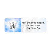 Monogram Initiaal A, Angel Wings & Halo met Clouds Etiket (Voorkant)