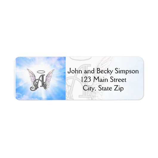 Monogram Initiaal A, Angel Wings & Halo met Clouds Etiket (Voorkant)