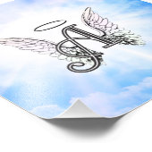 Monogram Initiaal A, Angel Wings & Halo met Clouds Foto Afdruk (Hoek)
