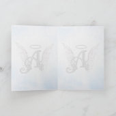Monogram Initiaal A, Angel Wings & Halo met Clouds Notitiekaartje (Binnen)