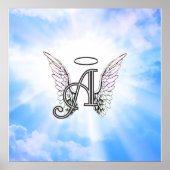 Monogram Initiaal A, Angel Wings & Halo met Clouds Poster (Voorkant)
