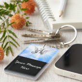 Monogram Initiaal A, Angel Wings & Halo met Clouds Sleutelhanger (Voorkant Rechts)