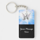 Monogram Initiaal A, Angel Wings & Halo met Clouds Sleutelhanger (Voorkant)
