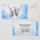 Monogram Initiaal A, Angel Wings & Halo met Clouds Visitekaartje (Voorkant / Achterkant)