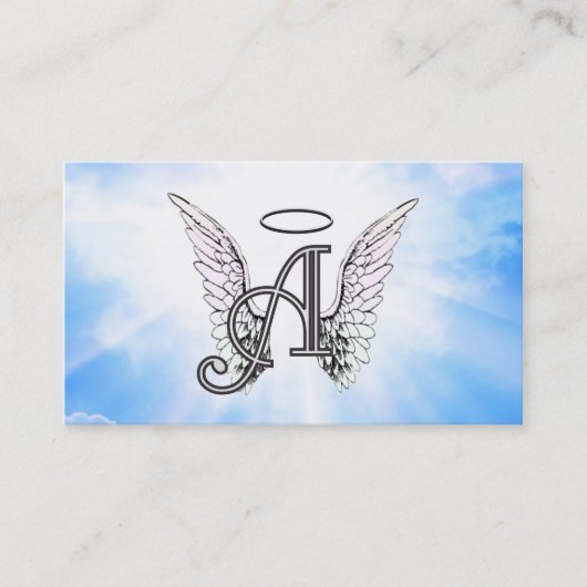 Monogram Initiaal A, Angel Wings & Halo met Clouds Visitekaartje (Voorkant)