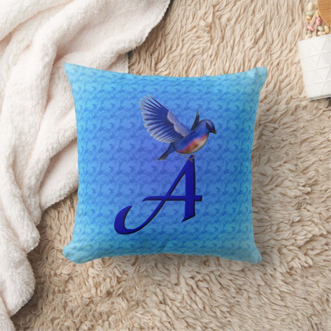 Monogram Initiaal A Blauwe Vogel Kussen (Deken)