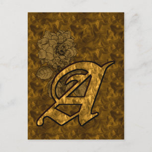 Monogram Initiaal A Elegante Gouden Pioen Roos Briefkaart