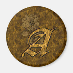 Monogram Initiaal A Elegante Gouden Pioen Roos Magneet